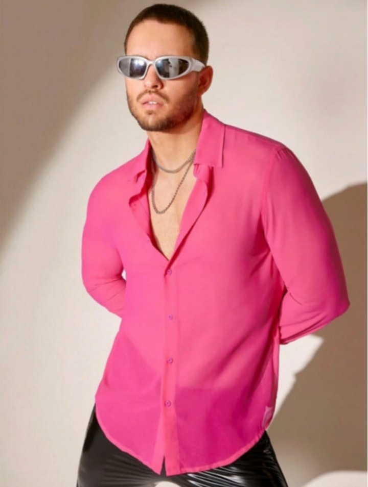 Men's Solid Color Long Sleeve Woven Casual Shirt